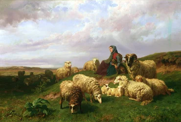 Shepherdess Resting with Her Flock